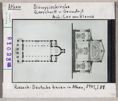 Vorschaubild Athen: Dionysiuskriche, Querschnitt und Grundriss 